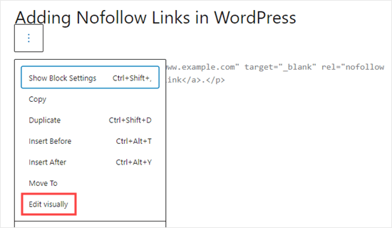 Switch back to editing your block visually