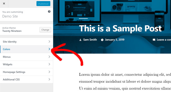 Customize colors WordPress twenty nineteen theme