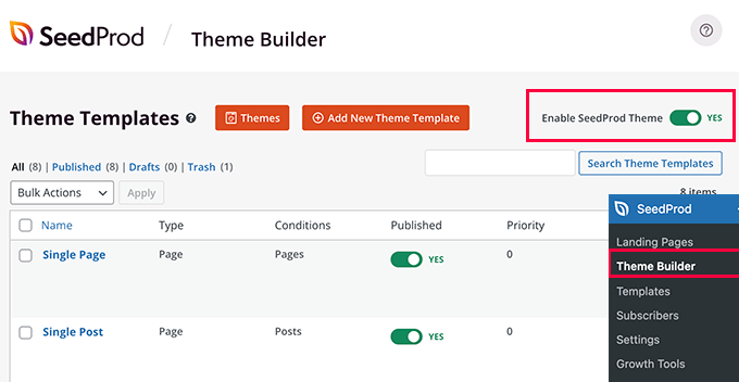 Enable SeedProd theme Enable SeedProd theme