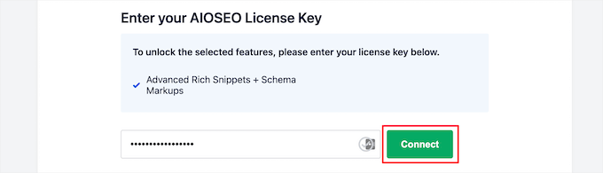 Enter AIOSEO license key Enter AIOSEO license key