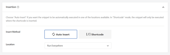 Pick the insertion method for your custom code snippet
