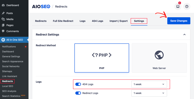 Enable 404 logs Enable 404 logs