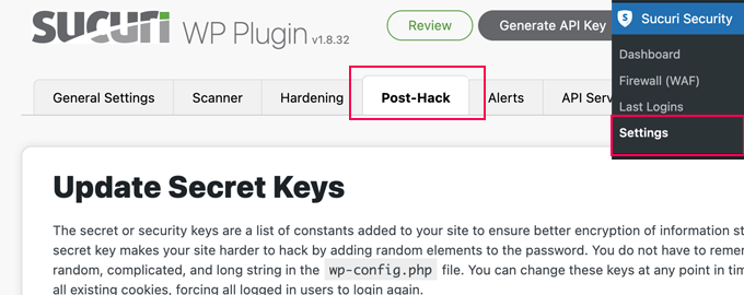 Update security keys using Sucuri