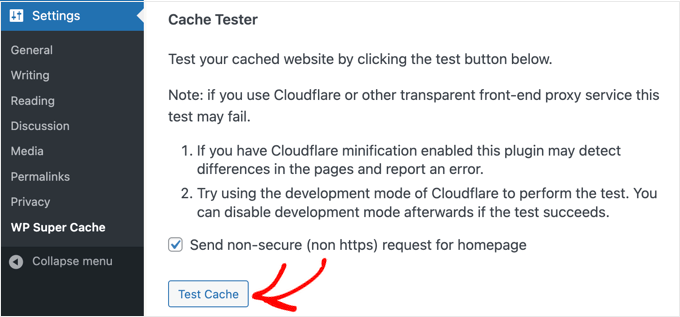 WP Super Cache - Cache Tester